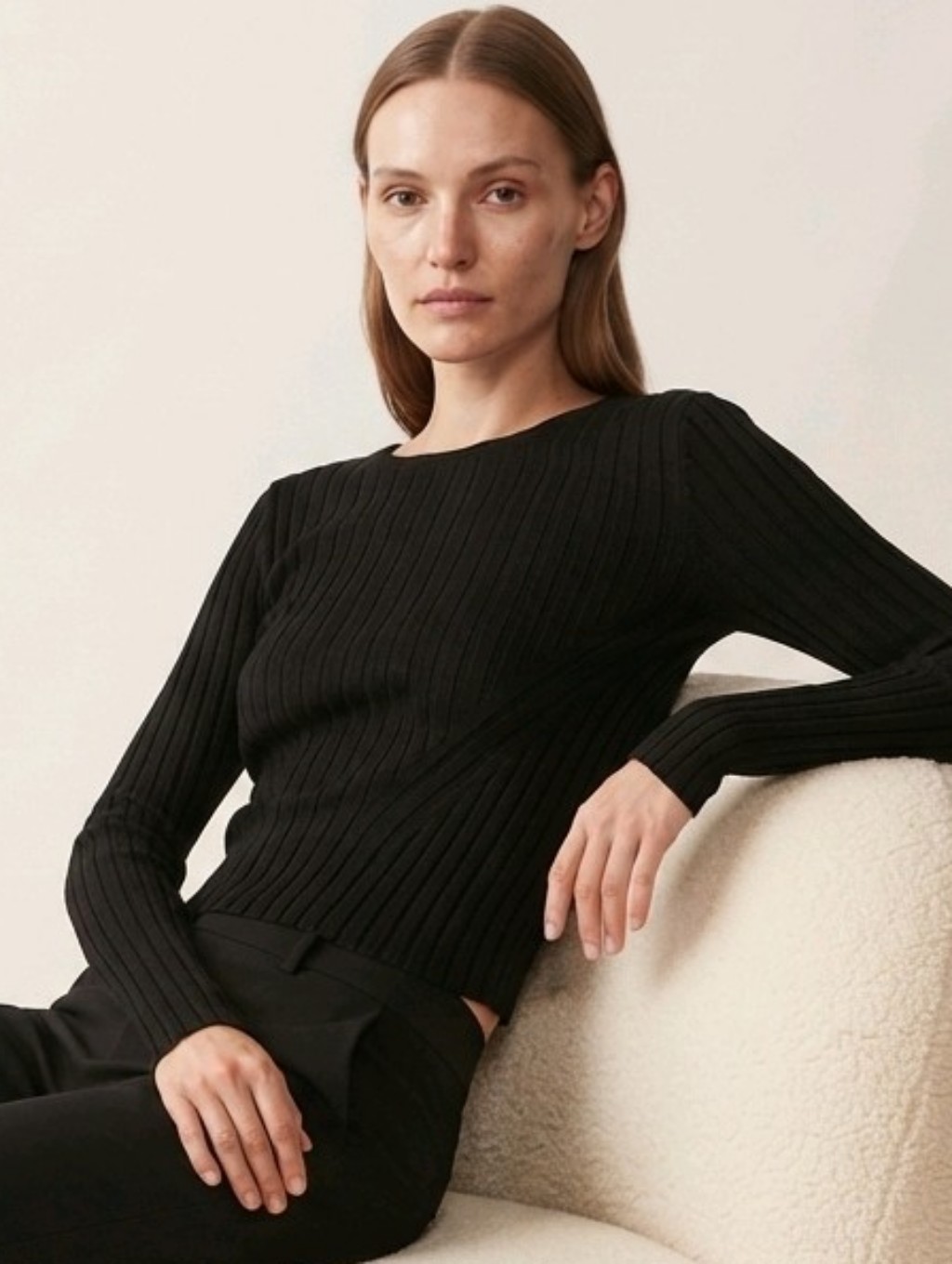 Cotton On Black Ribbed Sweater Medium Pullover Scoop Neck Long Sleeves Stretch